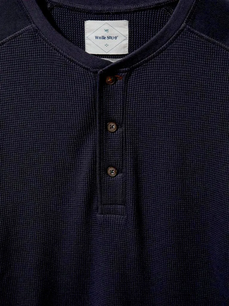 WHITE STUFF <BR>
Porter Waffle Henley Top <BR>
Navy <BR>