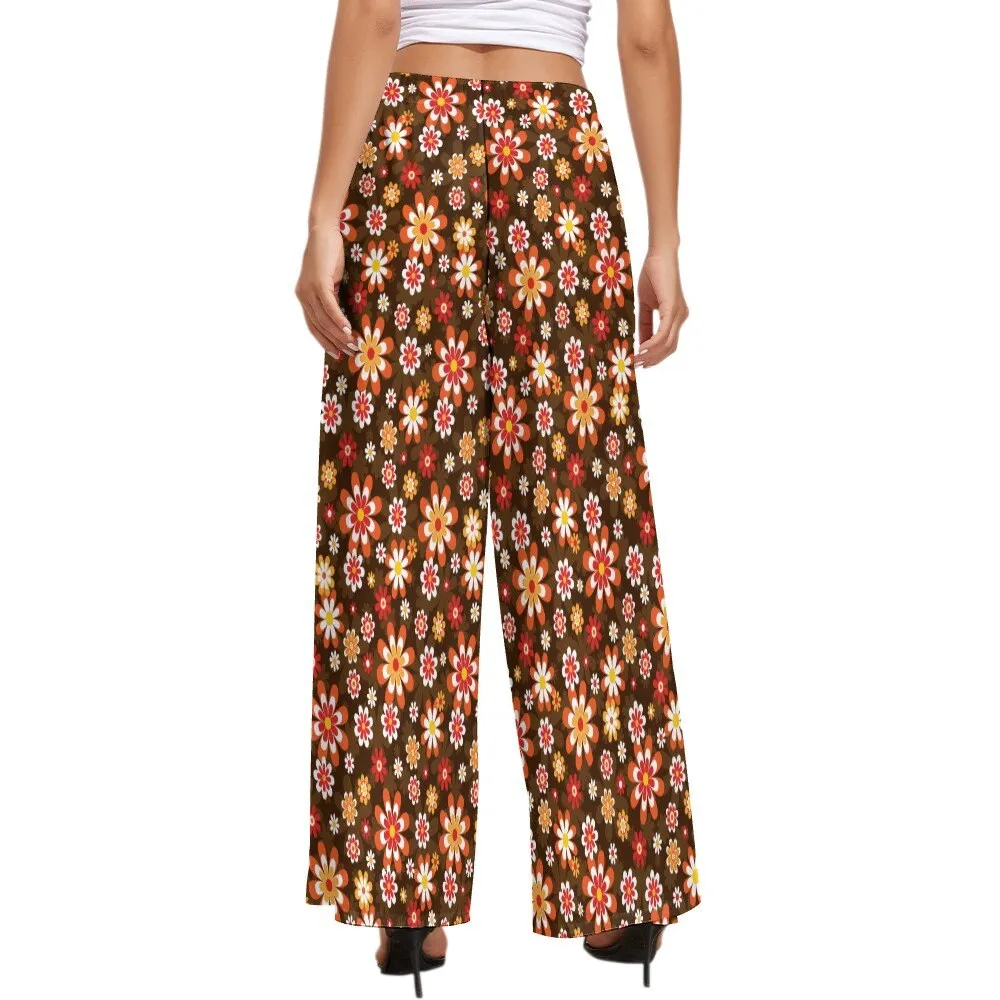 Wide Leg Pants, Retro Palazzo Pants, Wide Leg Pants Women, 70s Style Pants, 70s Inspired pants, Brown Floral Pants, Hippie Pants, Boho Pants