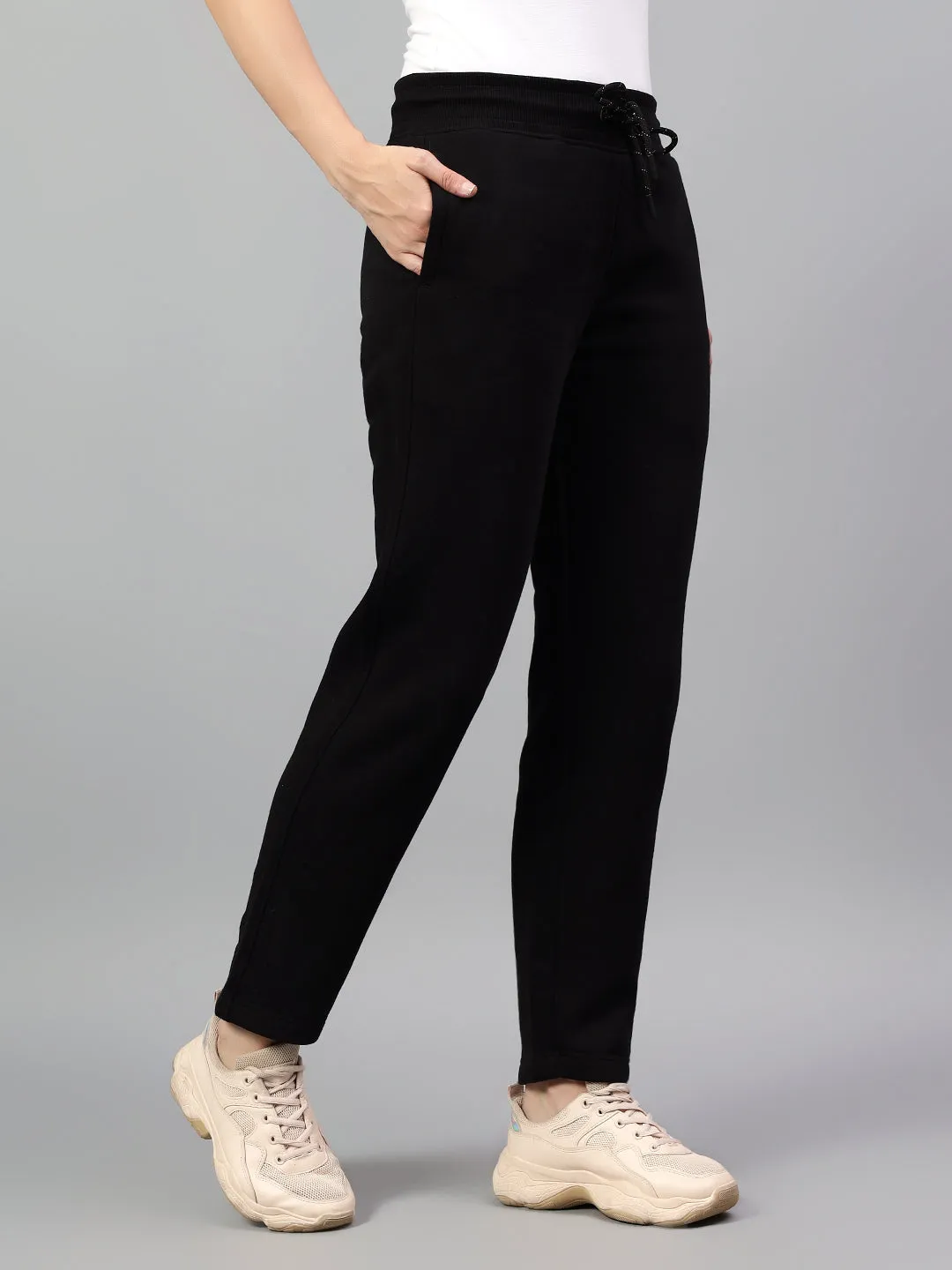 Women's Black Solid Winter Track Pant