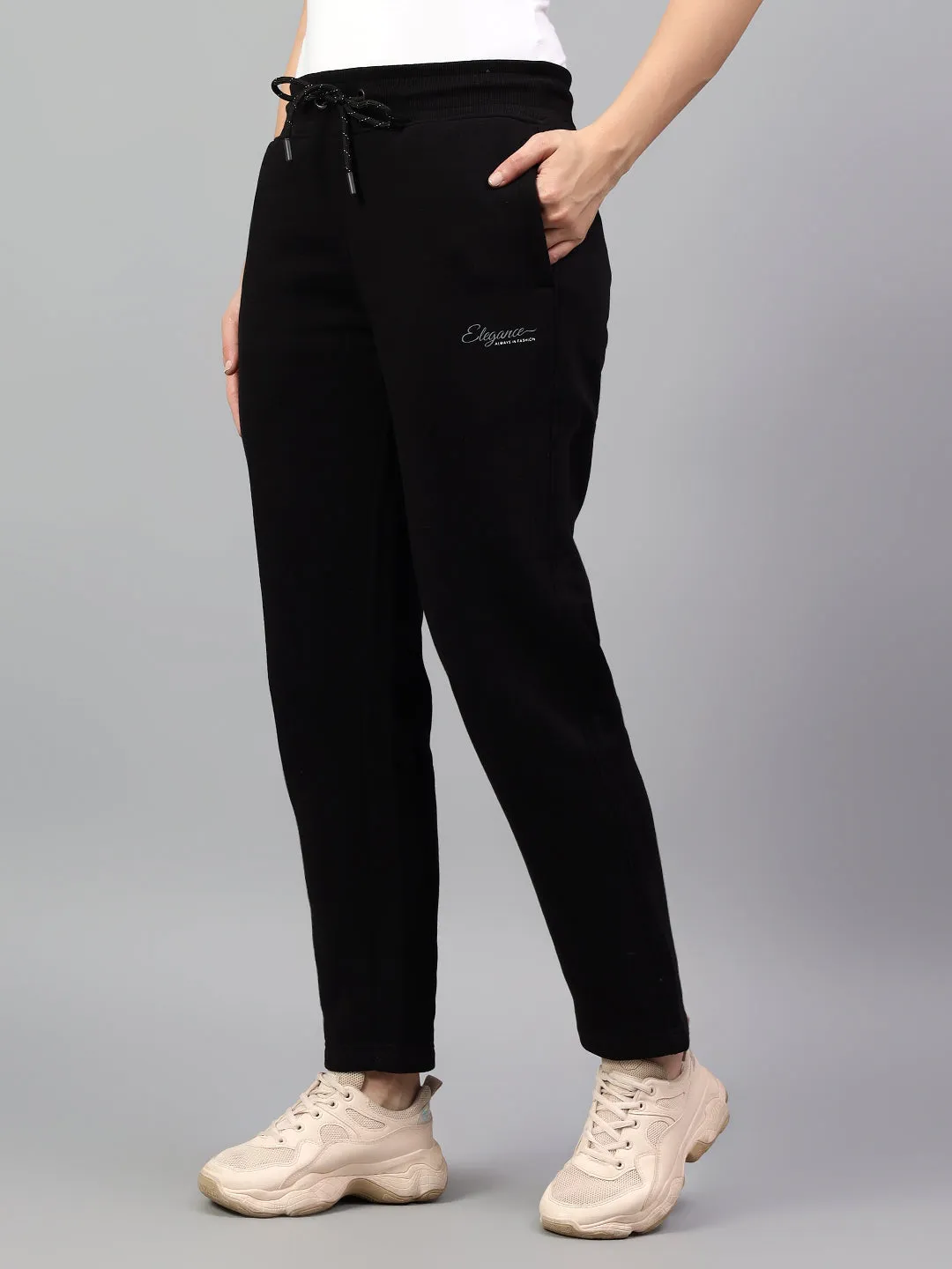 Women's Black Solid Winter Track Pant