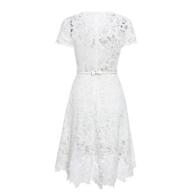 Women's Summer Casual O-Neck Lace Midi Dress