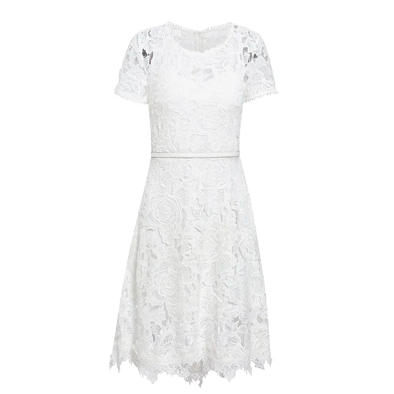 Women's Summer Casual O-Neck Lace Midi Dress