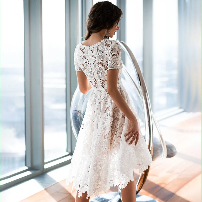 Women's Summer Casual O-Neck Lace Midi Dress