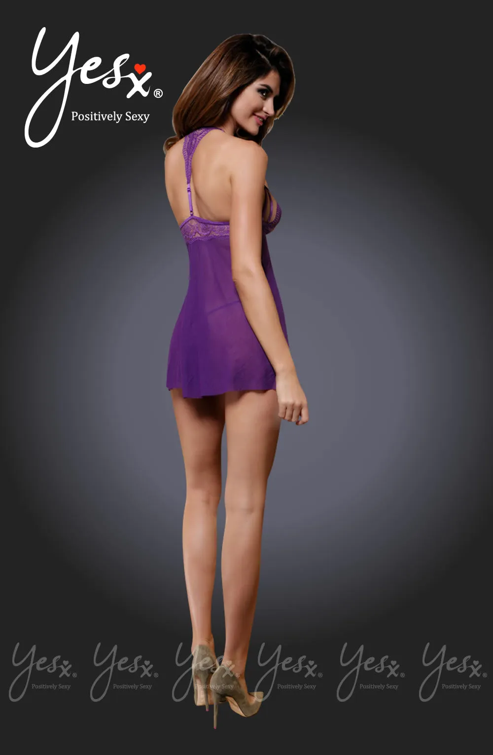 YesX YX632 2pc Dress & Thong Purple